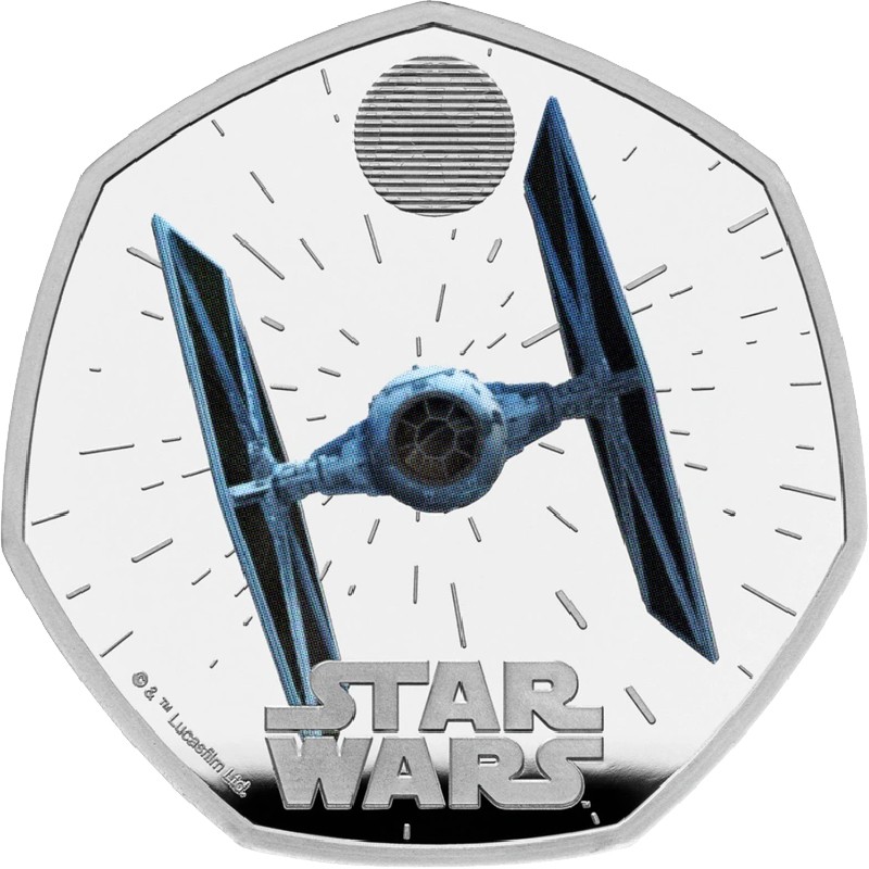 Серебряная монета Великобритании «Коллекция Звездных Войн. Истребитель TIE» 2024 г.в. (пруф), 7.4 г чистого серебра (проба 925)