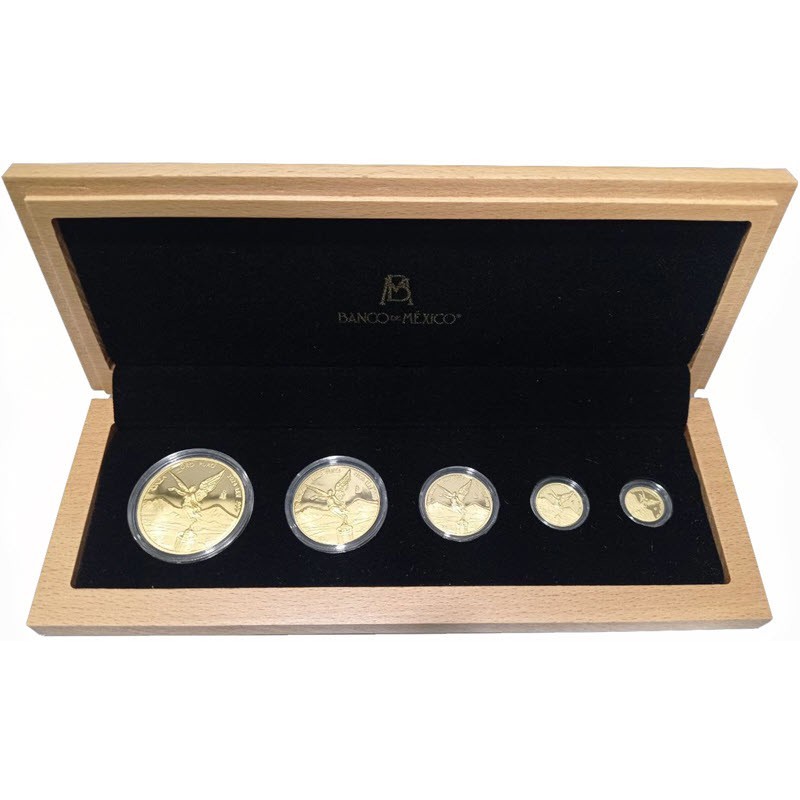 Набор из 5-ти золотых монет Мексики 