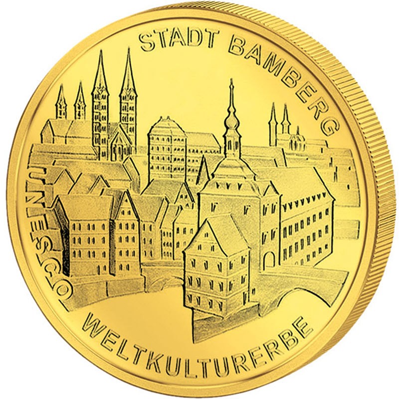 Золотая монета Германии «Всемирное наследие ЮНЕСКО - город Бамберг» 2004 г.в., 15.55 г чистого золота (проба 0.9999)